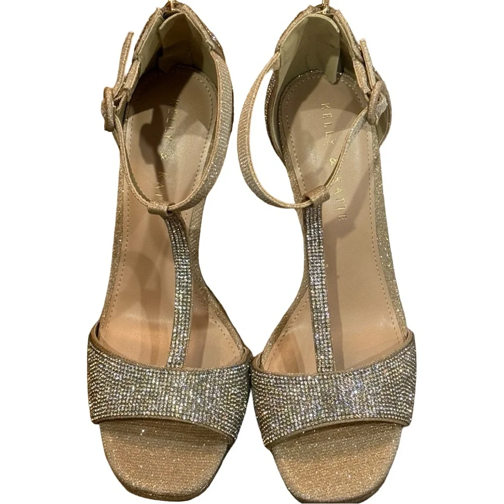 Kelly & Katie Rhinestone T-Strap‎ Heels Size 9.5M Ankle Strap Stiletto